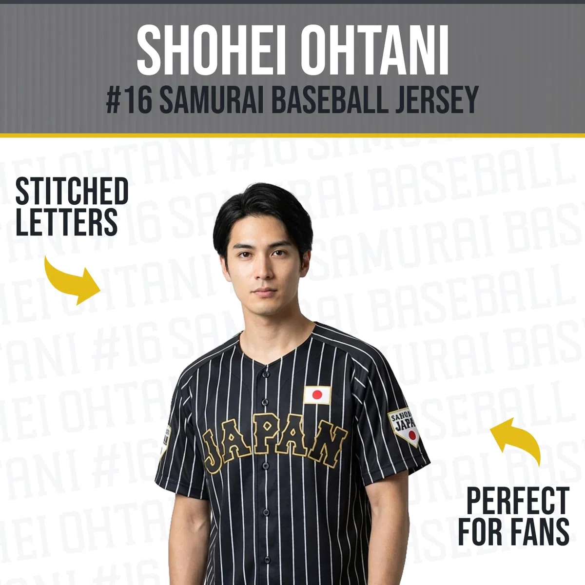 Herren Ohtani 16# Japan Baseball-Trikot, Schwarz und Weiß