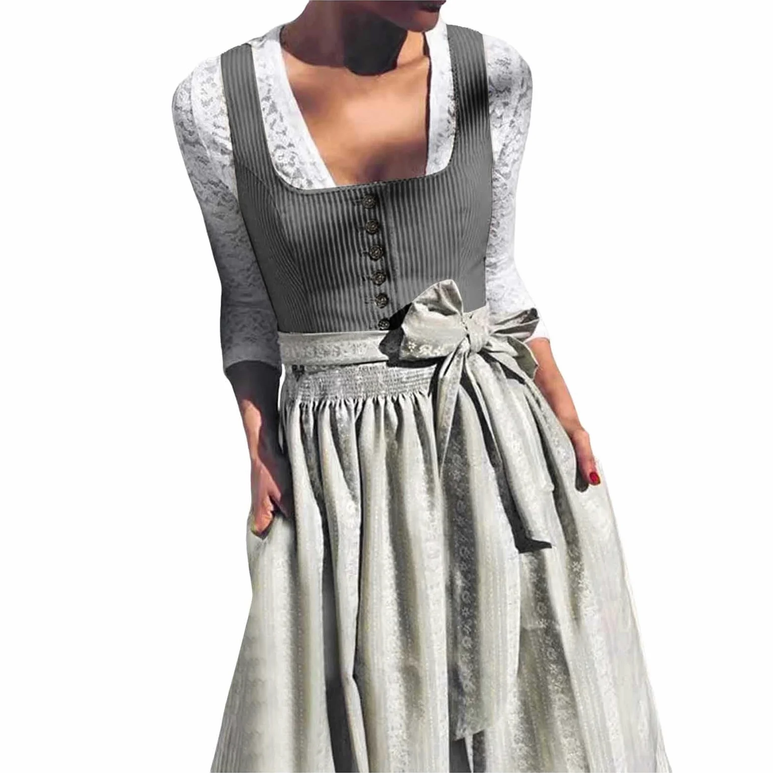 Dirndl Damen Midi Trachtenkleid Elegant Abendkleider - Dirndlschürze Trachtenrock Spitze Dirndlbluse Dirndl-Komplettsets Für Frauen Karneval Oktoberfest Party Besondere Anlässe