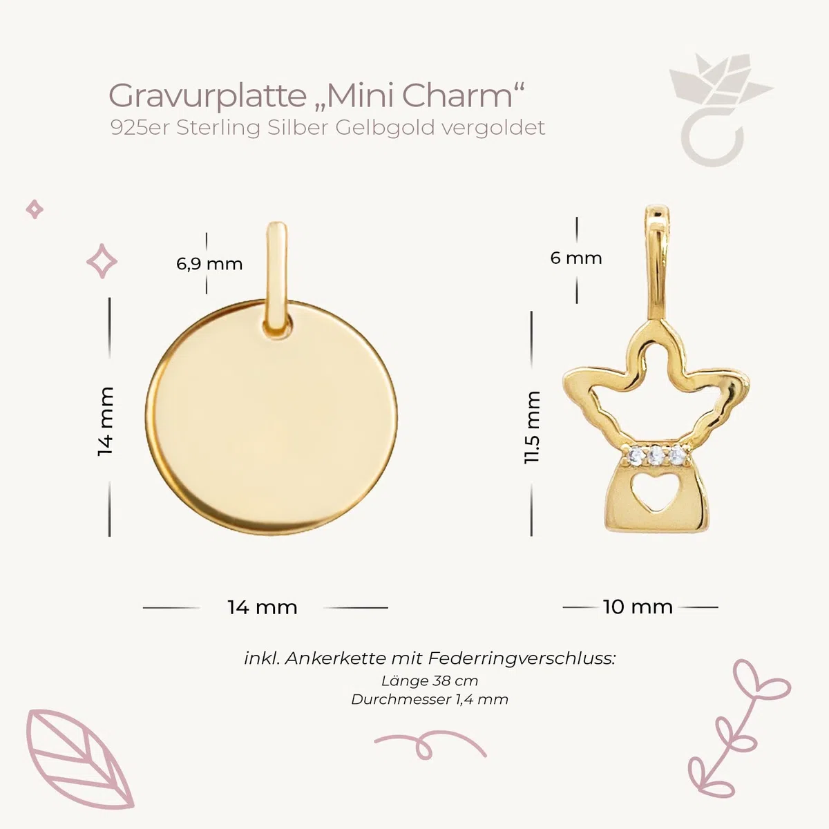 Schutzengel Kette für Mädchen personalisiert mit Gravur Symbol & Namen Silber 925 | Kinder Baby Halskette mit Engel-Anhänger | Taufkette Geschenk zur Taufe Kommunion Einschulung Geburt Patenkind