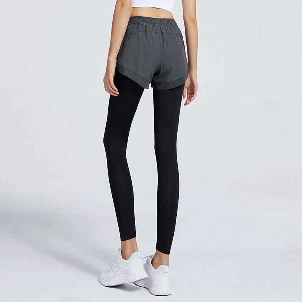 Yogahose Zweiteilige gefälschte Fitnesshose Schlankheit und eng anliegende Damenhosen Elastische Laufhose zum Hüftheben Große Yogahosen