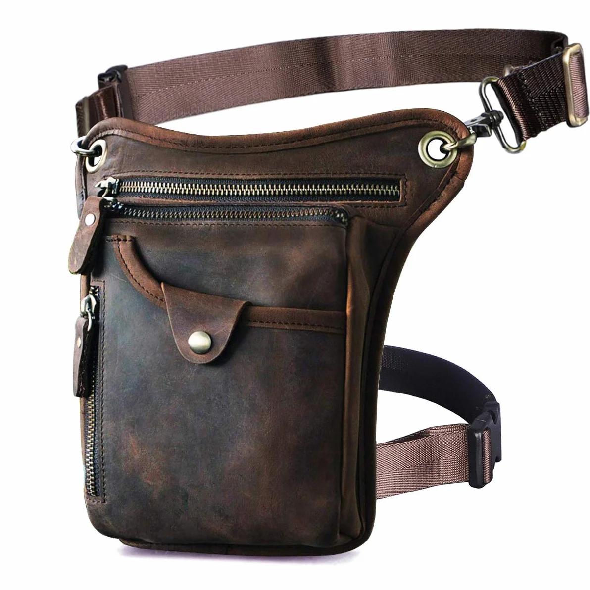Le'aokuu Herren Echtes Leder Tasche Beinbeutel Beintasche Außenbeintasche Beinbeuteltasche Reisen Hüfttasche Wandern Klettern Oberschenkeltasche für Männer Frauen 211-5