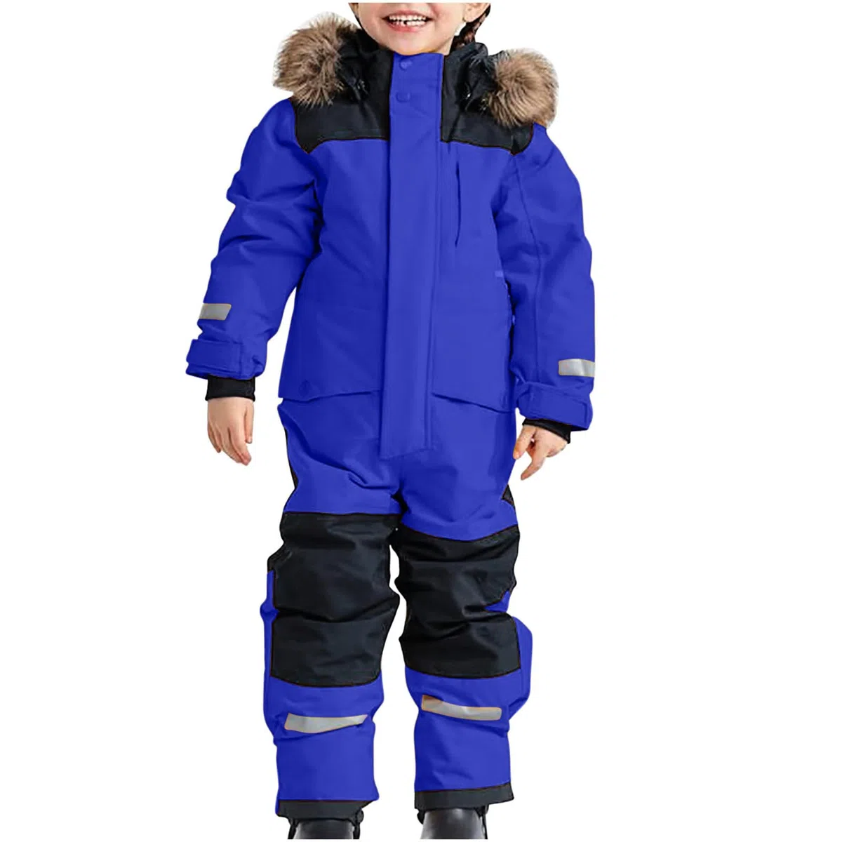 Schneeanzug Kinder Warmes Daunenjacke Set Wasserdichter Winter Skijacke Softshell Dickere Skihose Fellkragenkapuze Winddichter Skianzug Reflektierenden Streifen Schneeoverall