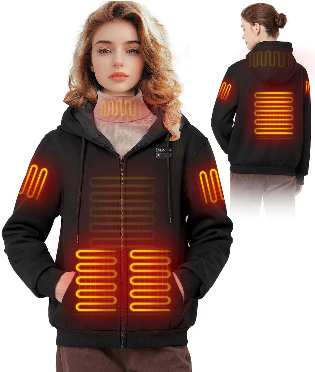 Beheizbarer Hoodie für Damen mit Fleece-Futter 7.4V 16000mAh Akku & 6 Heizzonen 3 Temperaturstufen Herren-Winter-Sweatshirt-Jacke