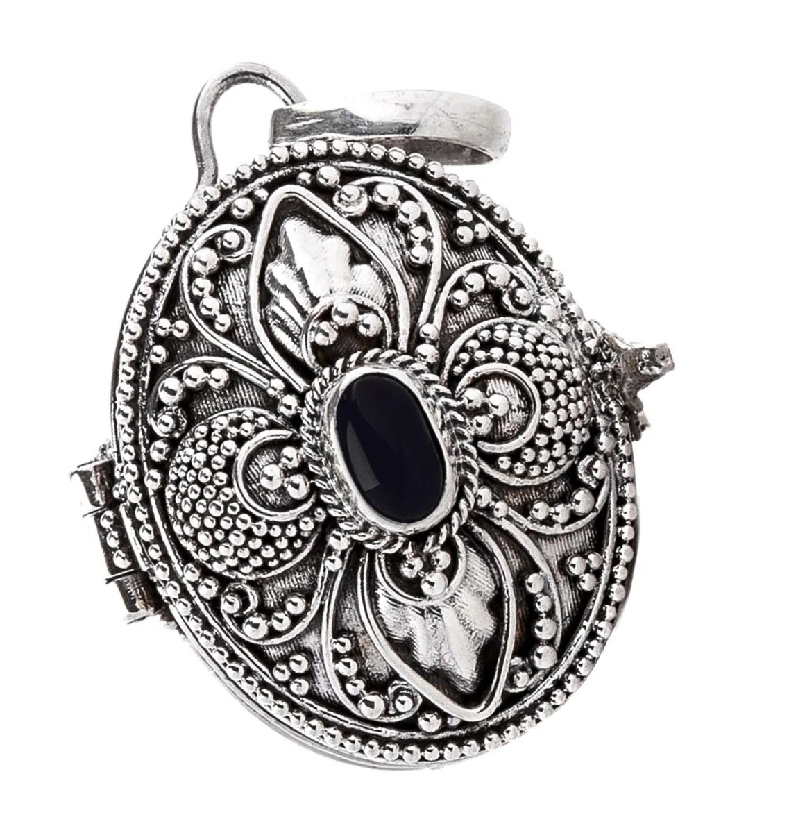 Windalf Foto-Medaillon DANA 3.2 cm Mittelalter Bild Medaillon mit Onyx & Geheimfach Bohemia Handarbeit aus 925 Sterlingsilber