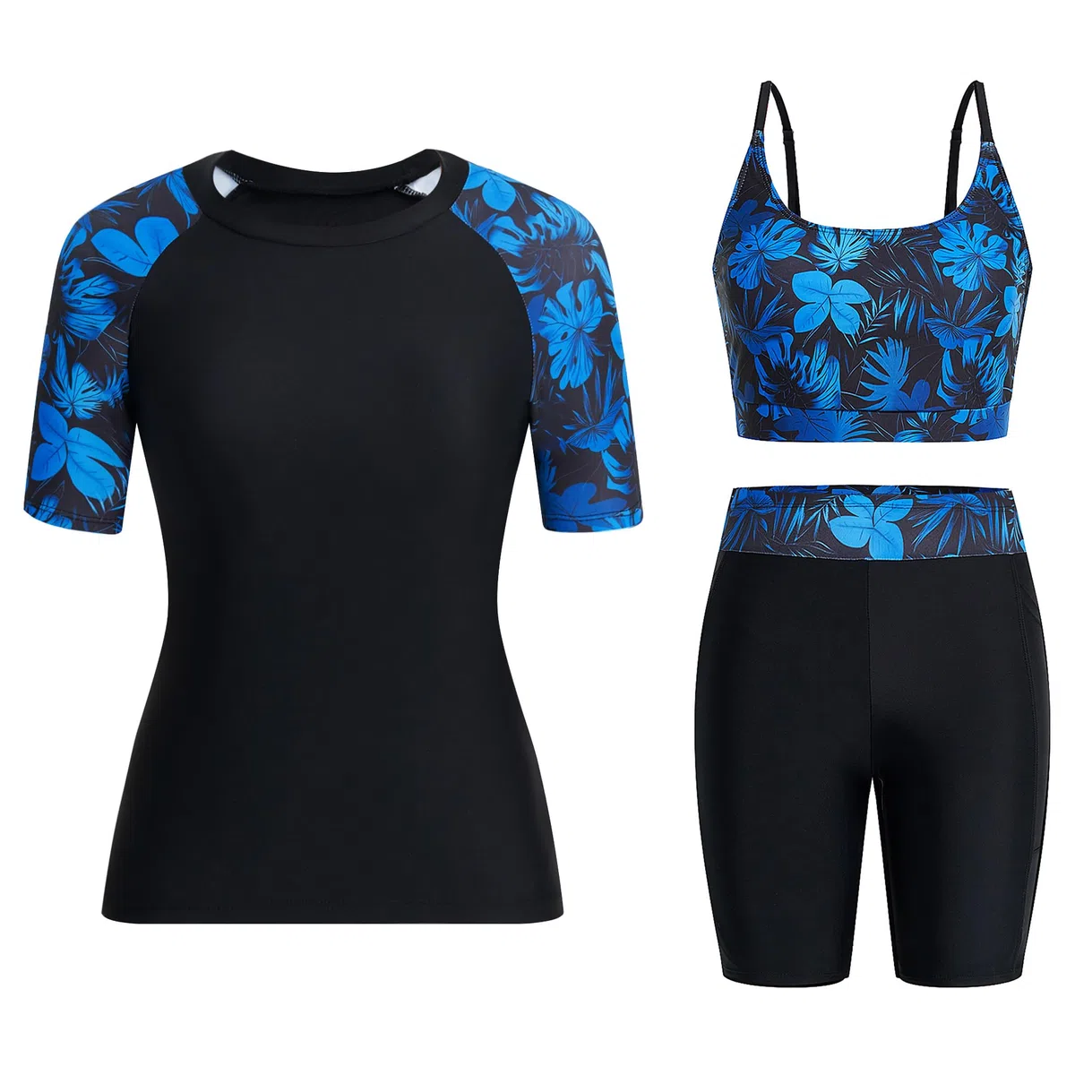 Owntop Damen 3-teiliger Rash Guard | UPF50+ UV Shirt | Kurzarm Rashguard-Shirts & Bikini Top & Hochtaillierte Boyshorts | Schnelltrocknend Badebekleidung Badeanzüge | Schwimmen Surfen