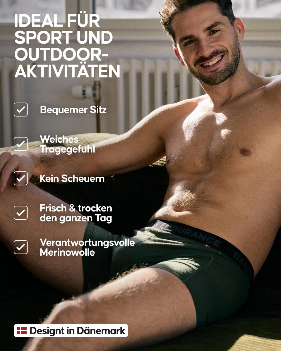 DANISH ENDURANCE Merino Boxershorts Herren (2er Pack), Merino Unterwäsche Herren, Sport & Outdoor, Geruchsfreie Unterhosen Männer, Schweißableitend & Atmungsaktiv, Mit oder ohne Eingriff