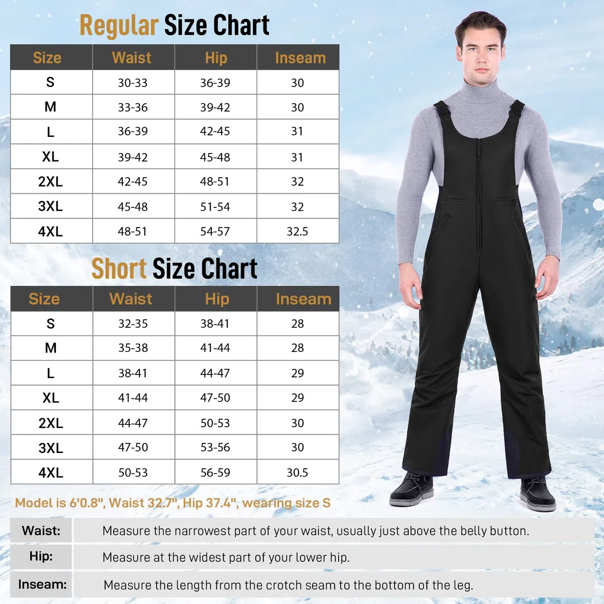 Sportneer Herren Skihose Wasserdicht Wanderhose Softshellhose Winddicht Outdoorhose Warm Gefüttert Winter Snowboardhose Trekkinghose Thermohose Hosenträgerhose