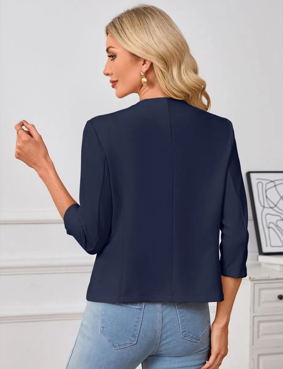 YesFashion Blazer Damen Elegant Blazerjacke Open Front 3/4 Ärmel Leichte Jacke Business Büro Anzugjacke(Verpackung MEHRWEG)
