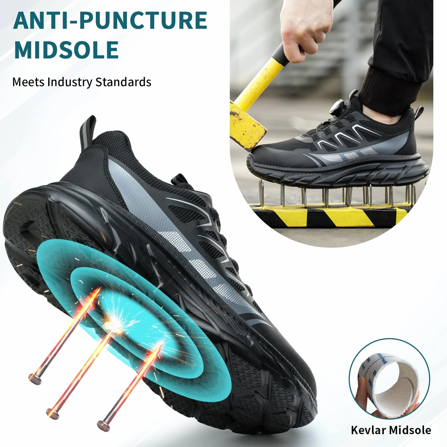 RASEARY Sicherheitsschuhe Arbeitsschuhe Herren Damen Bequem Stahlkappenschuhe Leicht Atmungsaktiv Industrielle Arbeitsschuhe mit Drehschnallen Schnürsenkeln