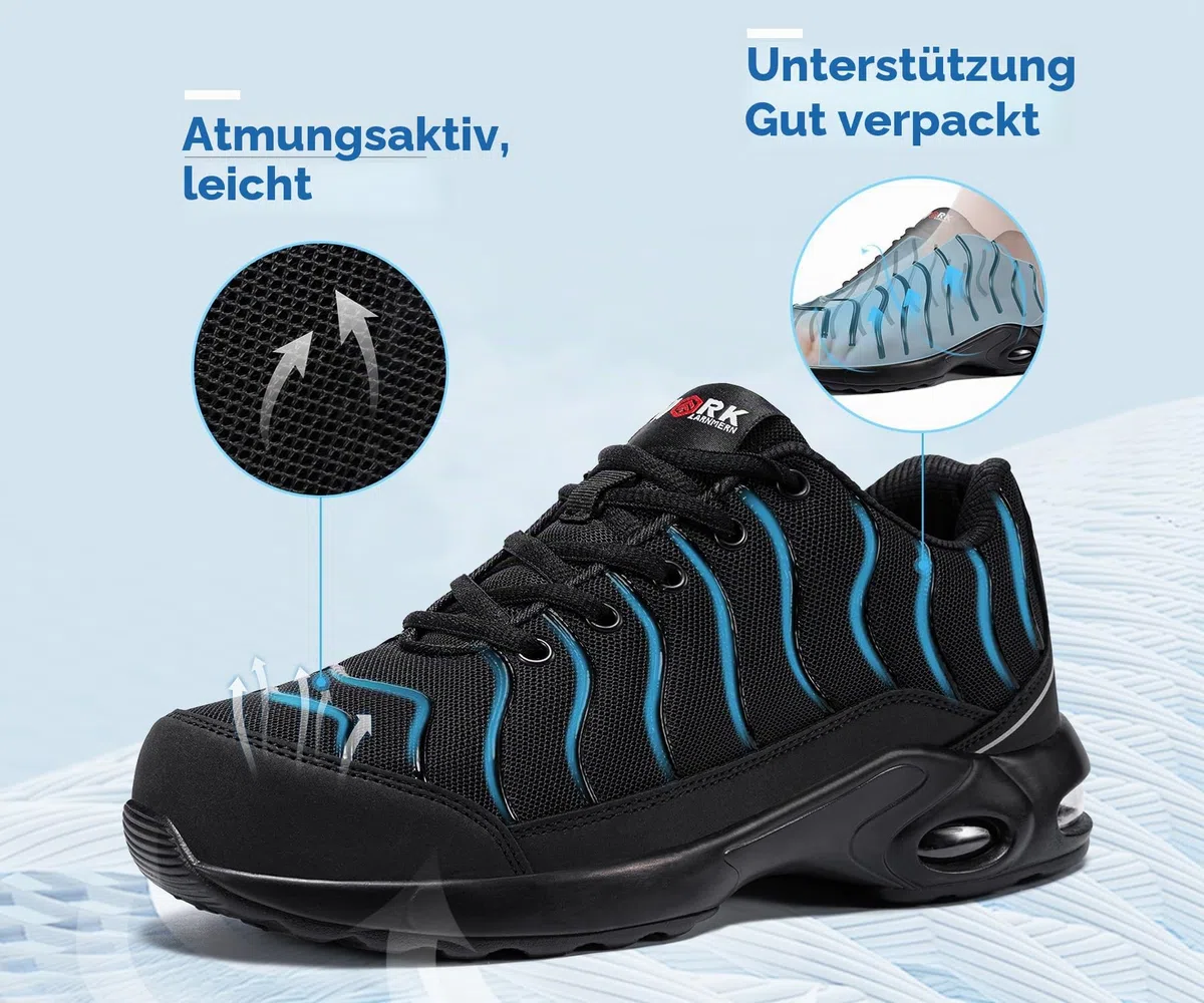 LARNMERN Arbeitsschuhe Herren Damen Leicht Weit und Normal Größe Sicherheitsschuhe Unisex Pannensichere Sportlich Schutzschuhe Stahlkappen Komfort Atmungsaktiv Dämpfung Stoßdämpfung Größe 35-51EU