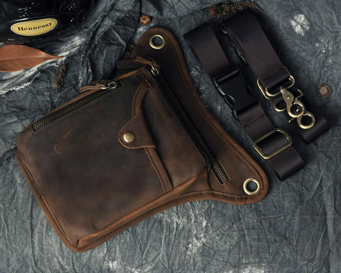 Le'aokuu Herren Echtes Leder Tasche Beinbeutel Beintasche Außenbeintasche Beinbeuteltasche Reisen Hüfttasche Wandern Klettern Oberschenkeltasche für Männer Frauen 211-5