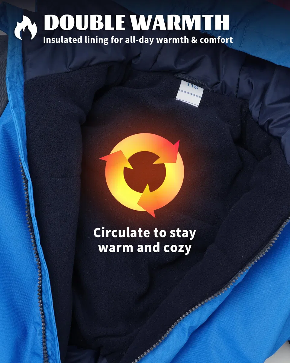 Owntop Schneeanzug Kinder Unisex, Schneeoverall Mädchen Jungen, Winddicht Wasserdicht Skianzug mit Kapuze Reißverschluss (Blau,98)