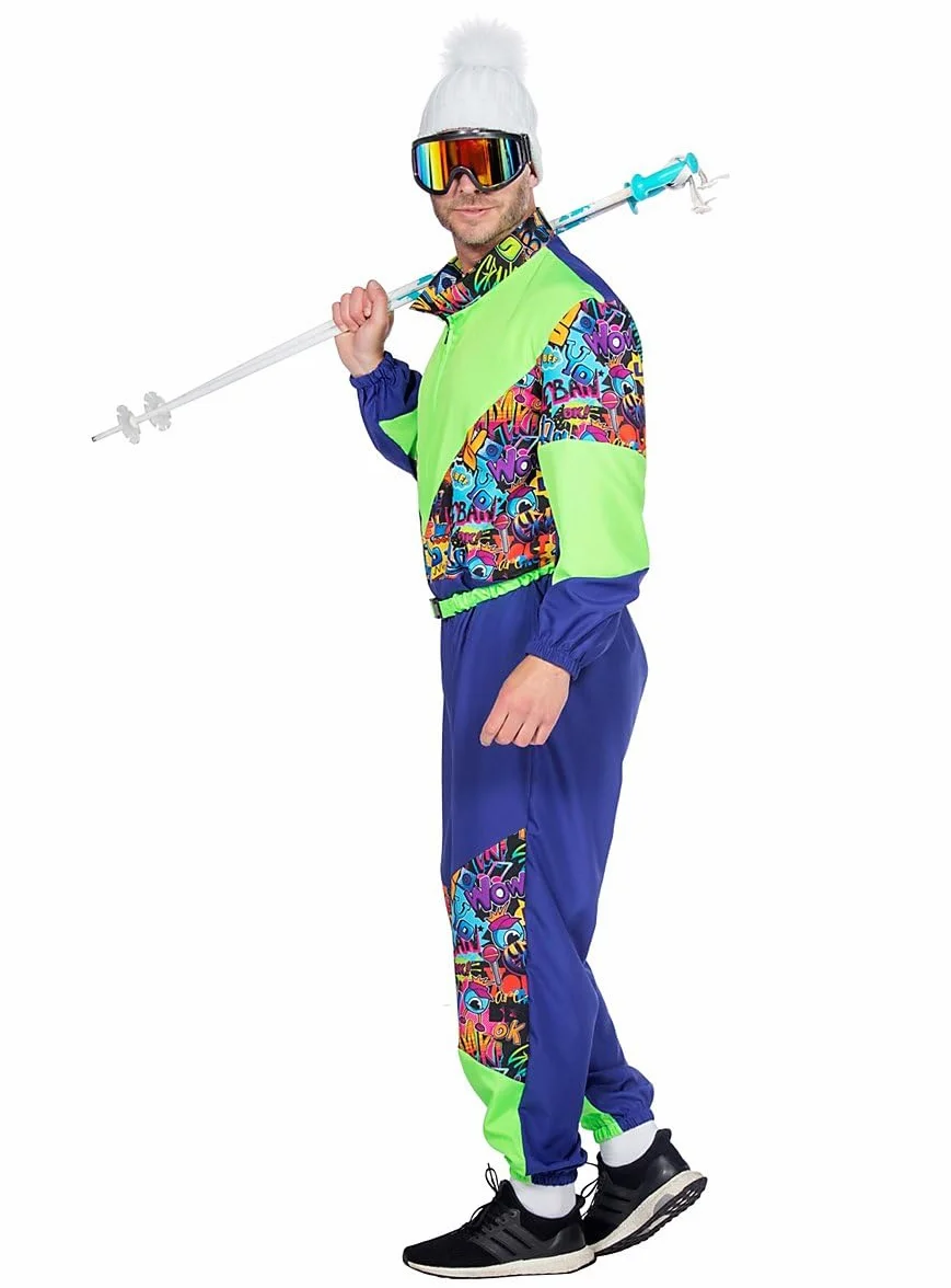 WILBERS & WILBERS 5495 - Retro Skianzug mit 80er Jahre Print für Herren, Skioverall, Schneeanzug, für Aprés Ski und Karneval