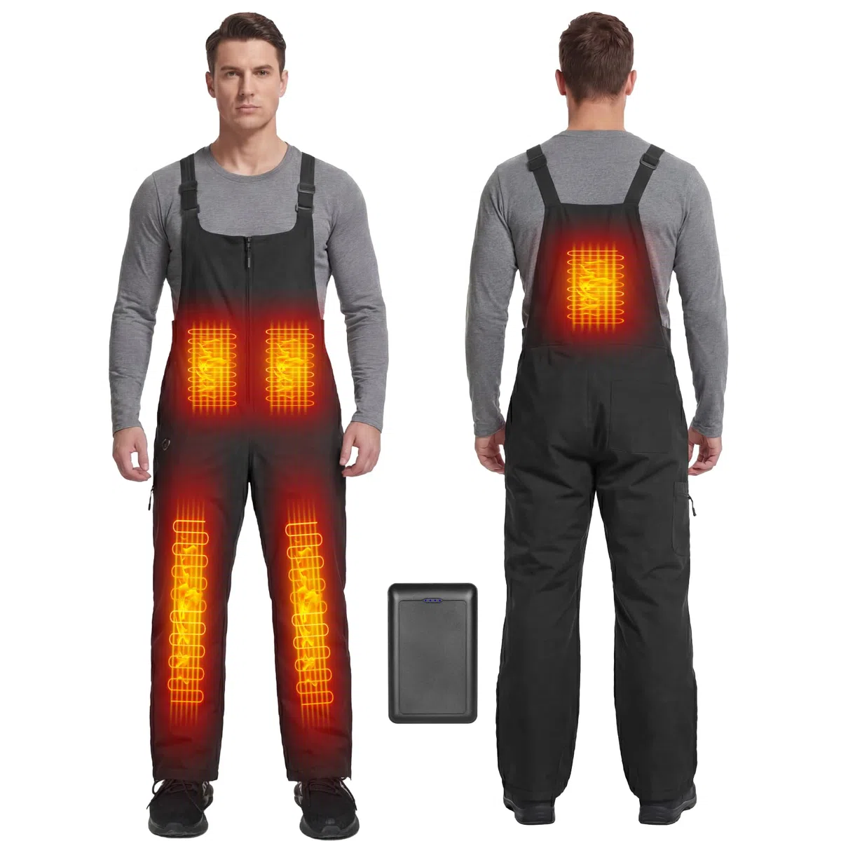 Beheizbare Herren Ski Bibs Wasserabweisender isolierter Schneelatzoverall Latzhose mit Akku, Latzhosen für Herren Skihose Snowboardhose, Beheizte Arbeitslatzhose Männer Berufshose mit vielen Taschen