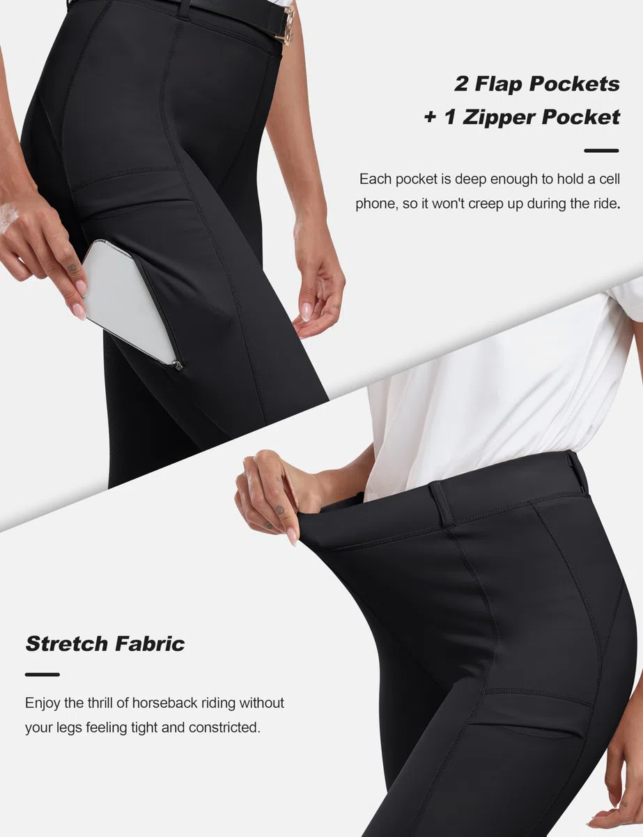 MoFiz Damen Reitleggings Silikon Vollbesatz Reithose Vollbesatzreithose High Waist für Reitsport Reitstretchhose mit Tasche