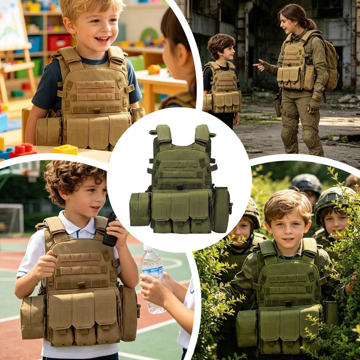 Generisch Youth Fishing Vest - Adjustable Multiple Pouches Protective Gear, Youth Airsoft Vest for Paintball, Enforcement Training, Outdoor Cosplay Costume, Role Play, Combat Battle Guard Use