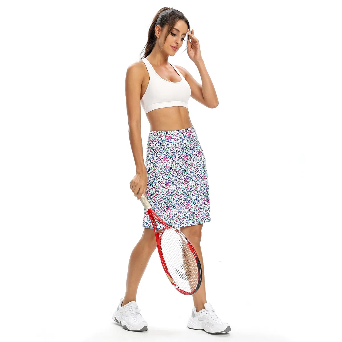 M MOTEEPI Tennisrock Damen 20'' Knielang Rock Mit Hose Drunter Damen Hohe Taille Hosenrock Skort Skirt for Women Golfrock Sportrock