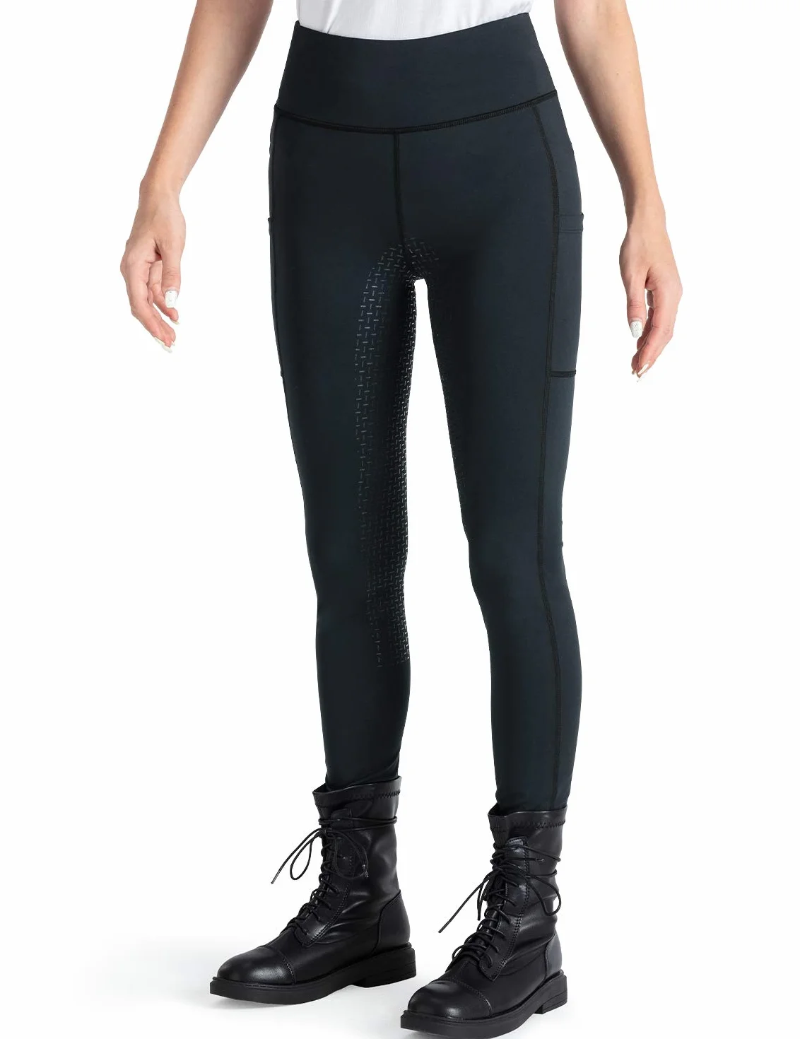 NAVISKIN Damen Reitleggings Silikon-Vollbesatz Reithose Silikongrip Vollbesatzreithose Handytasche
