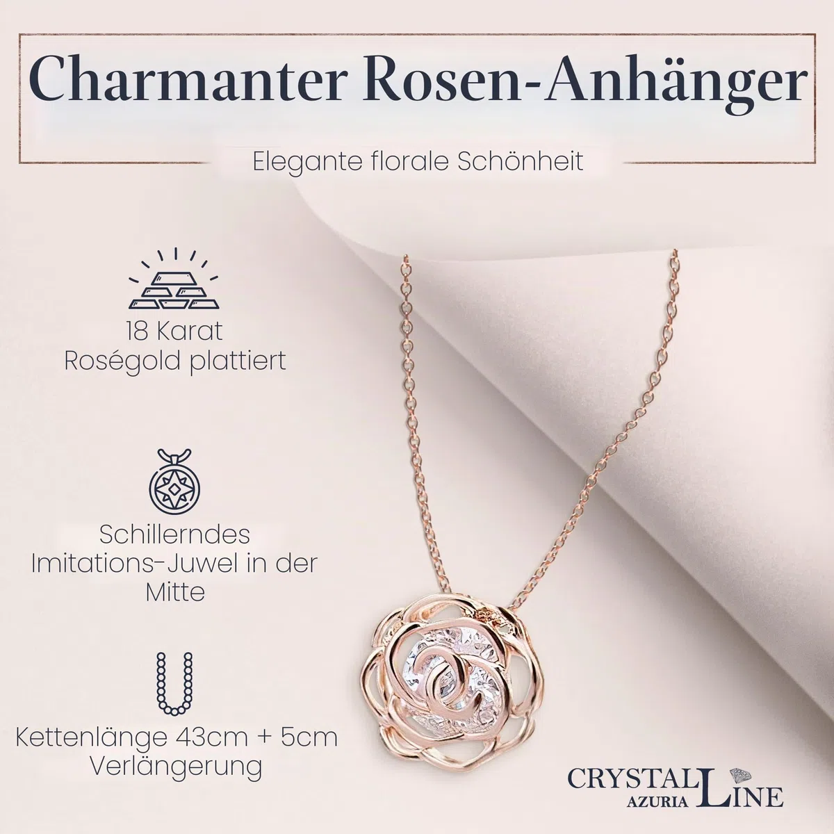Crystalline Azuria Rose Blumen Kristalle Schmuck-Set Halskette 45 cm Leverback Ohrringe Armband 18 kt Vergoldet für Damen