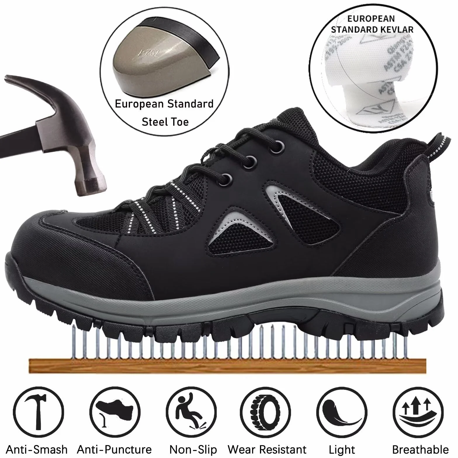 Arbeitsschuhe Herren Sicherheitsschuhe Damen Leicht Atmungsaktiv rutschfeste Anti Smashing Stahlkappenschuhe