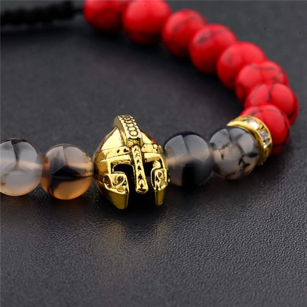 Steinarmband, Naturstein gewebtes Perlen Armband Mode rotes Kiefern Achat Perlen Seil elastisches Armband Naturstein Helm Accessoires Perlen Armband Personalisierte Kleidung Accessoires Schmuck