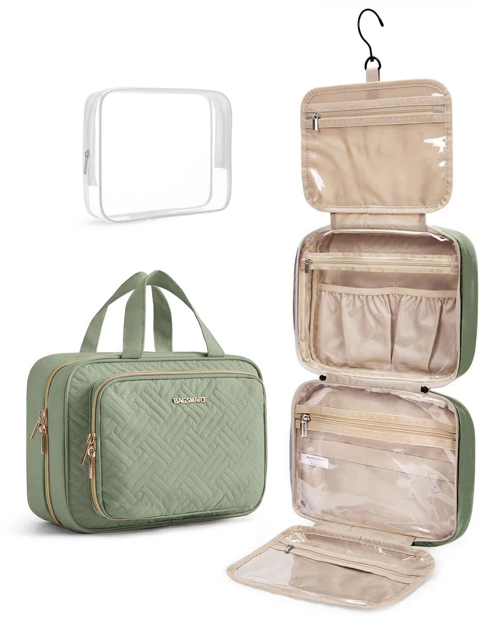 BAGSMART Kulturbeutel zum Aufhängen, Reise-Make-up-Organizer mit TSA-zugelassener transparenter Kosmetiktasche, Make-up-Tasche für Toilettenartikel in voller Größe