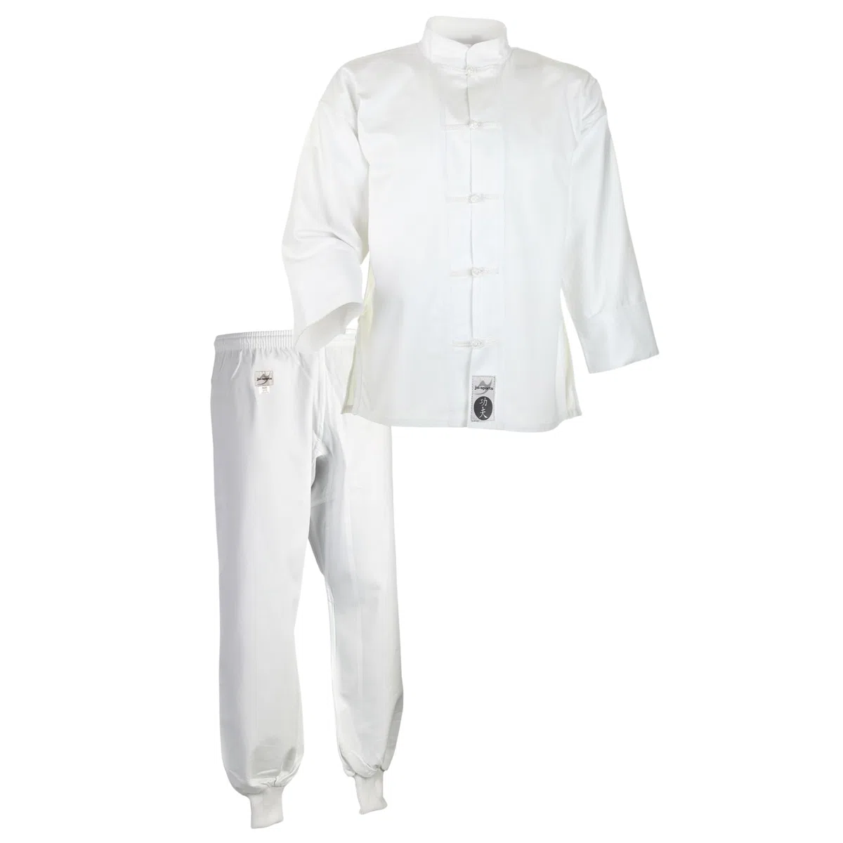 Ju-Sports Kung Fu Anzug Weiß, Cotton I Solider Kampfanzug im klassischen Schnitt I Mit Kordelknöpfen & Bündchenhose mit Elasikbund I 100% Baumwolle