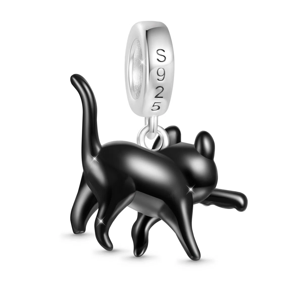 GNOCE Schwarzer Katzen-Anhänger, baumelnder Charm, S925er-Sterlingsilber, baumelnder Anhänger für Frauen, Ehefrau, Valentinstag, Muttertag, Schmuckgeschenk, Inner Diameter4.5 mm, Sterling-Silber, Kein