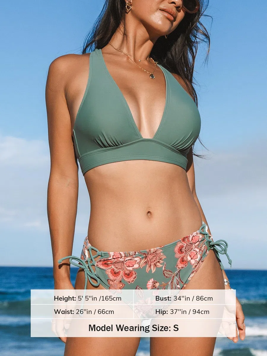 CUPSHE Damen Bikini Set V Ausschnitt Lace Up Bikini Bademode Crossback Low Waist Zweiteiliger Badeanzug Swimsuit