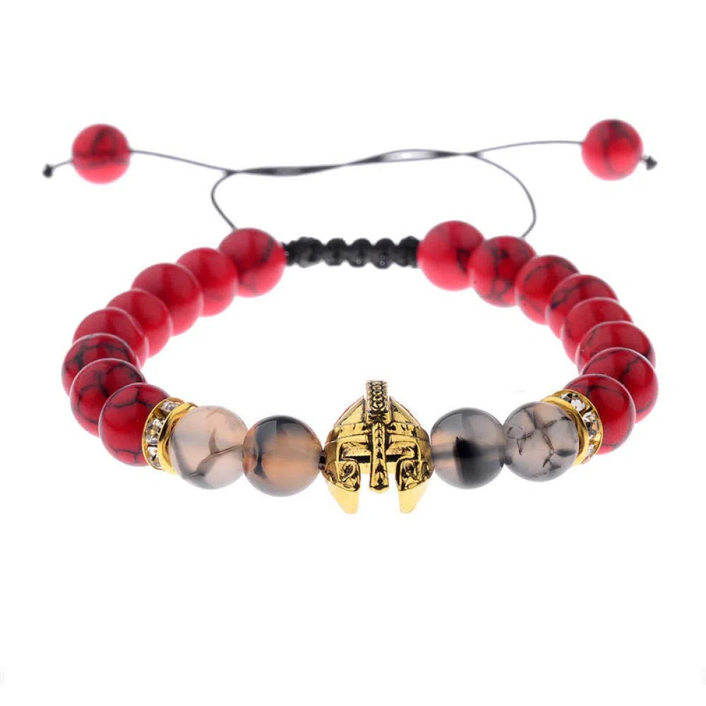 Steinarmband, Naturstein gewebtes Perlen Armband Mode rotes Kiefern Achat Perlen Seil elastisches Armband Naturstein Helm Accessoires Perlen Armband Personalisierte Kleidung Accessoires Schmuck