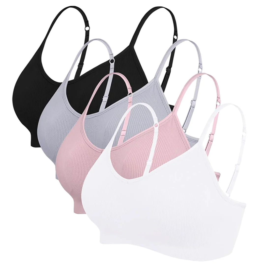 Vertvie Damen 2/3/4er Set Basic Wohlfühl BH Sport BH Spaghettiträger Bralette ohne Bügel Nahtlose Gepolsterte mit Spaghetti Bra Top Low Support Bra