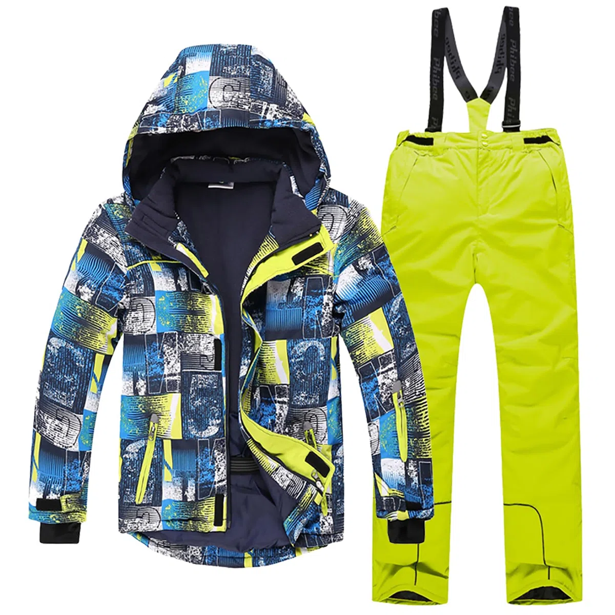 Kinder Jungen Skianzug 2 Teilig Skijacke + Skihose Winddicht Wasserdicht Schneeanzug mit Kapuze Verfickte Skianzüge Mädchen