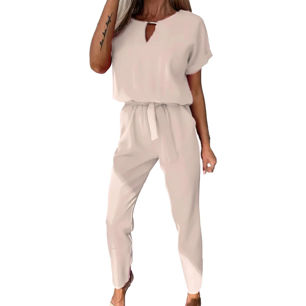 amropi Jumpsuit Damen Elegant Kurzarm Playsuit V-Ausschnitt Casual Lose Overalls Lang Romper
