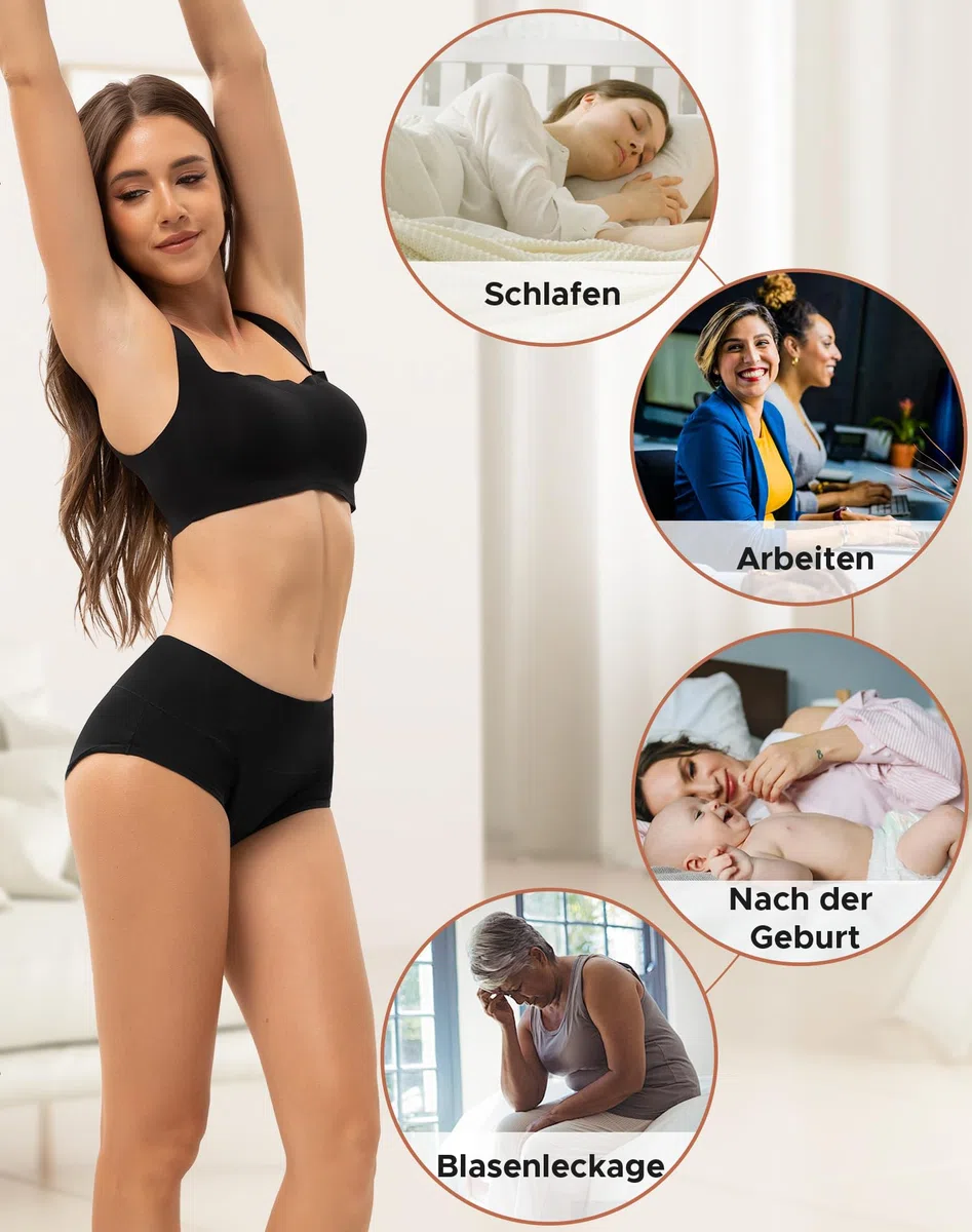 INNERSY Periodenunterschwäsche Starke Blutung High Waist Menstruationsunterwäsche Baumwolle 3er Pack
