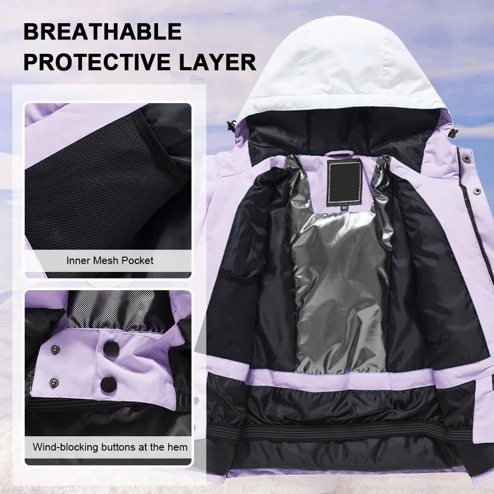 Kinder Skianzug 2tlg Skijacke mit Kapuze + Skihose Winddicht Wasserdicht Schneeanzug Jungen Atmungsaktiv Skianzüge Mädchen