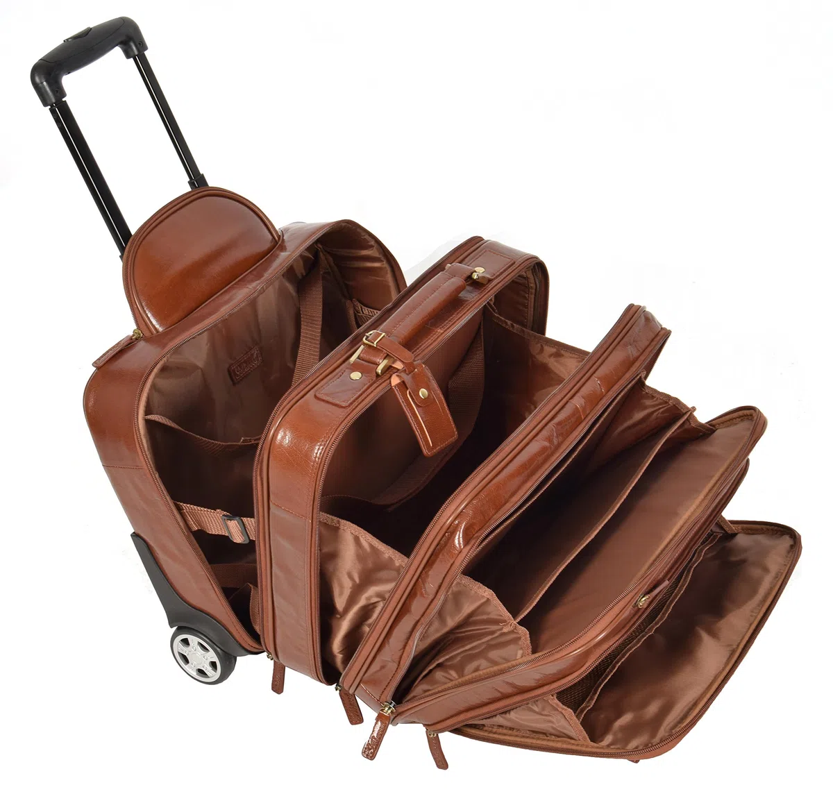 Echtes Leder Pilotenkoffer auf Räder Flug Arbeit Laptop Trolley Kabine Tasche HLG891 Kastanie