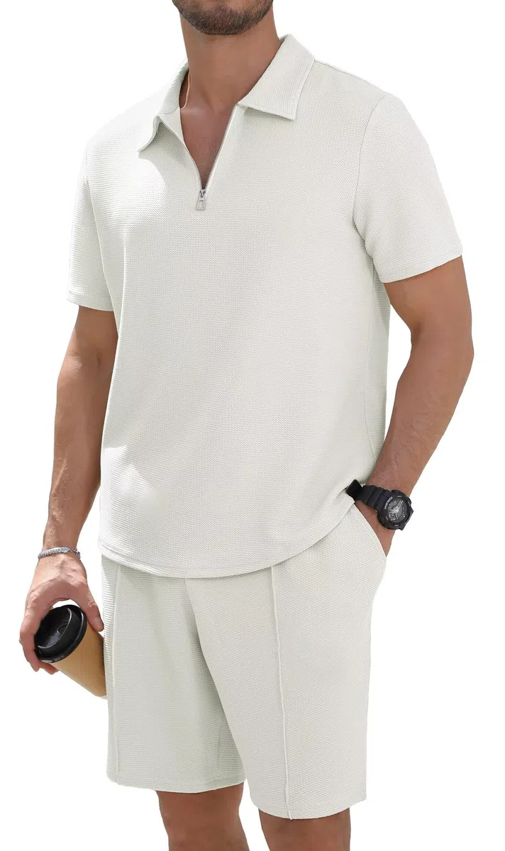 Trainingsanzug Herren Sommer 2-teilig,Kurzarm T-Shirt & Kurze Hose, Sportanzug für Fitness, Freizeit und Alltag,Atmungsaktiv Leicht