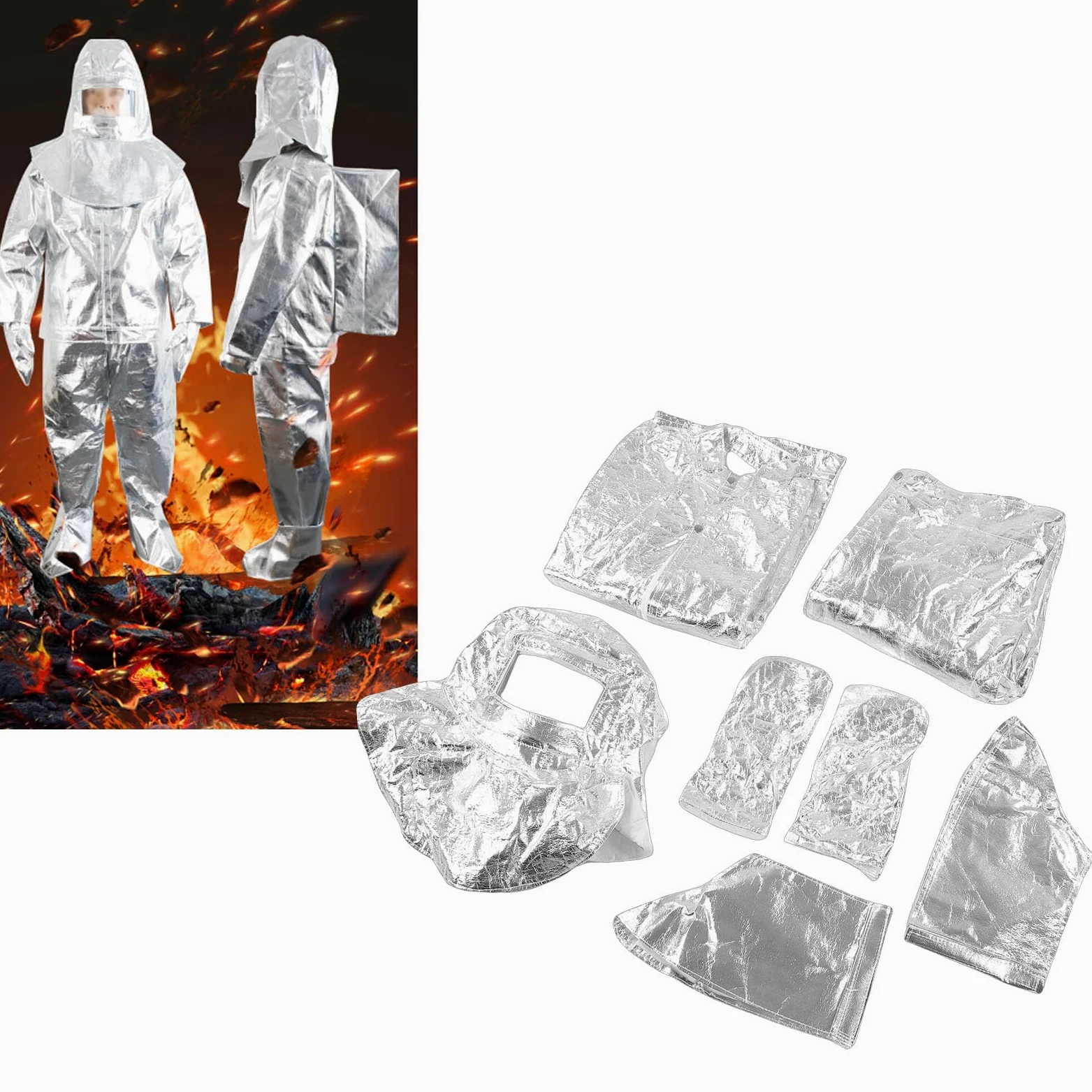 Wärmeisolierter Anzug, Gegen Thermische Strahlung 1000 – 1200 ℃, Hochtemperaturbeständiger Aluminisierter Kleidungsspalt, Geeignet für den Brandschutz in der Luft
