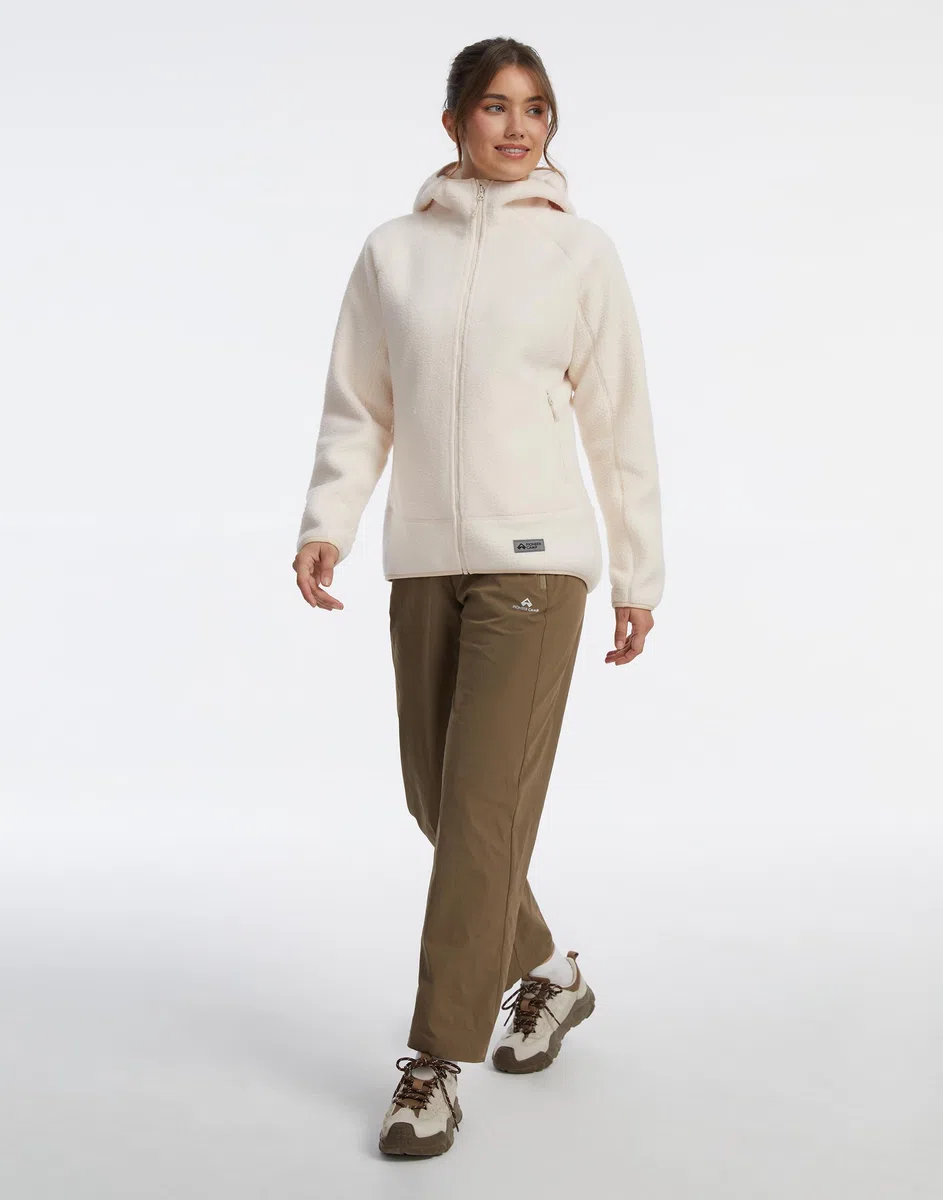 Pioneer Camp Damen Outdoor Fleecejacke mit Kapuze, Dreifach Isoliert, Seitentaschen, Dehnbarer Saum für Wandern, Camping