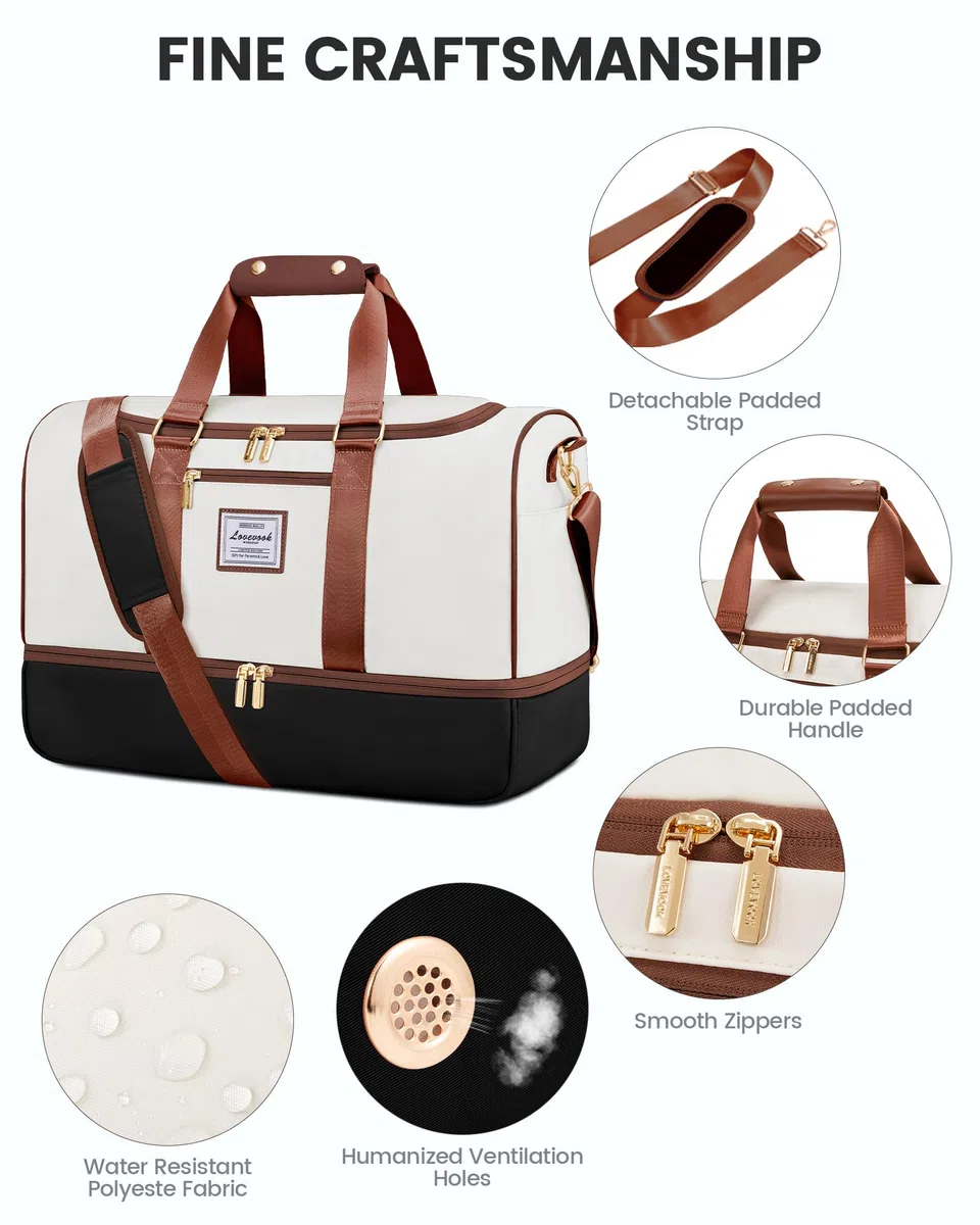 LOVEVOOK Weekender Groß Reisetasche, 50L Travel Duffle Bag Reisetaschen mit Kulturtasche, Schuhfach & Nassfach, Wasserdicht Sporttasche Gym Yoga Bag, Handgepäck Tasche für Sport Reise Flugzeug