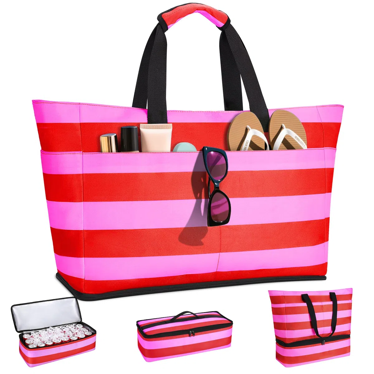 CIRYCASE Strandtasche XXL Familie mit Kühlfach, 54L Große Badetasche Strandtasche mit Reißverschluss & Nassfach, Faltbare Wasserdicht Beach Bag Mädchen Handtasche Shopper Damen für Reisen/Fitness/Pool