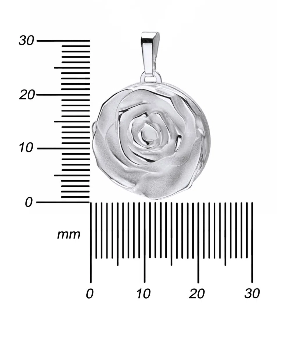 Medaillon Rose 925 Silber runder Amulett Anhänger für 1 Bild zum Öffnen für Damen mit Schmuck-Etui