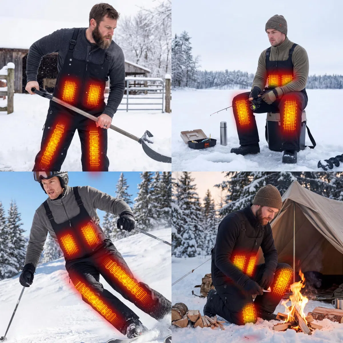 Beheizbare Herren Ski Bibs Wasserabweisender isolierter Schneelatzoverall Latzhose mit Akku, Latzhosen für Herren Skihose Snowboardhose, Beheizte Arbeitslatzhose Männer Berufshose mit vielen Taschen