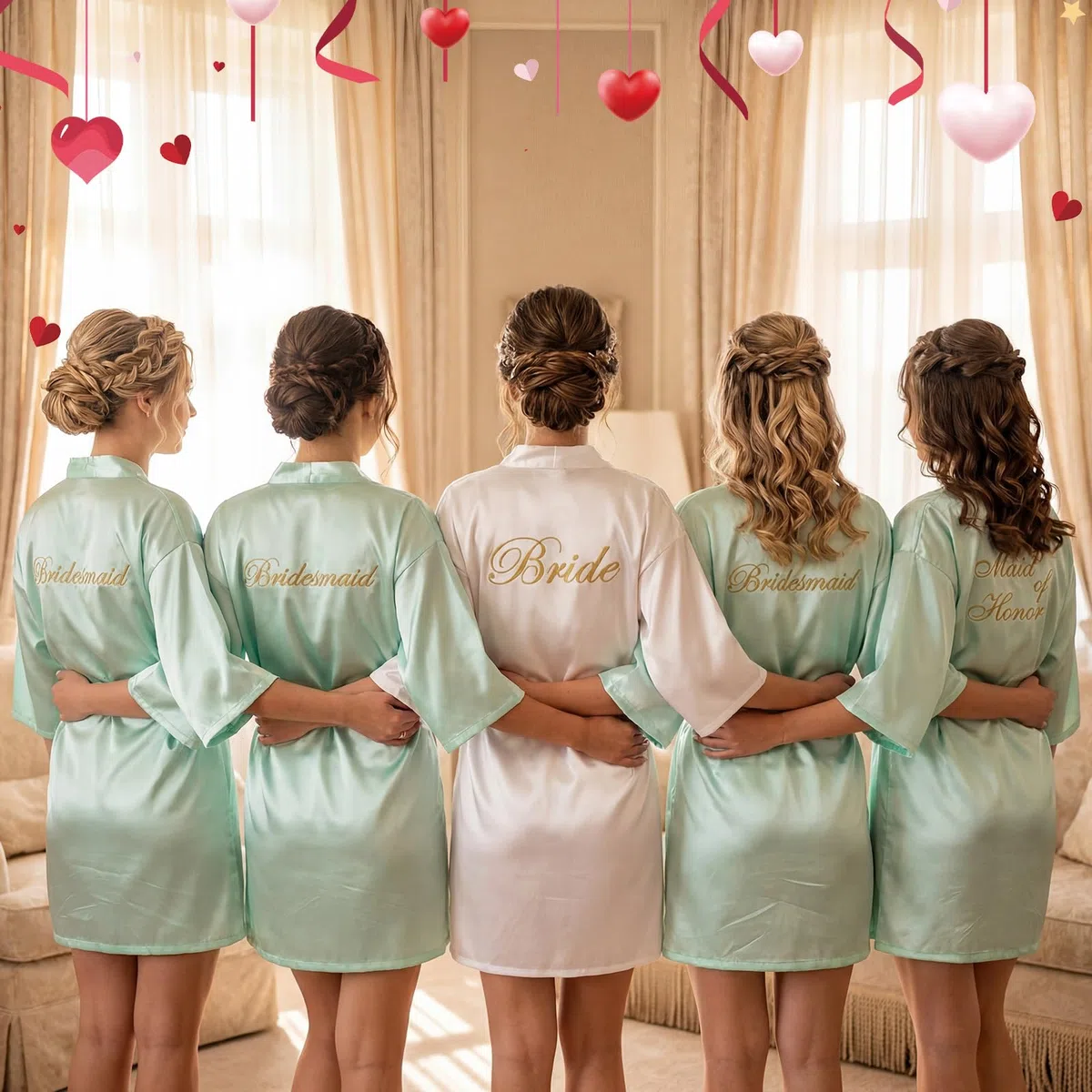 Bonuci 24-teiliges Bademantel-Set für Brautjungfer, Braut, 8 Stück, Braut-Bademäntel, flauschige Hausschuhe, Trinkbecher für Hochzeit, Junggesellinnenabschied