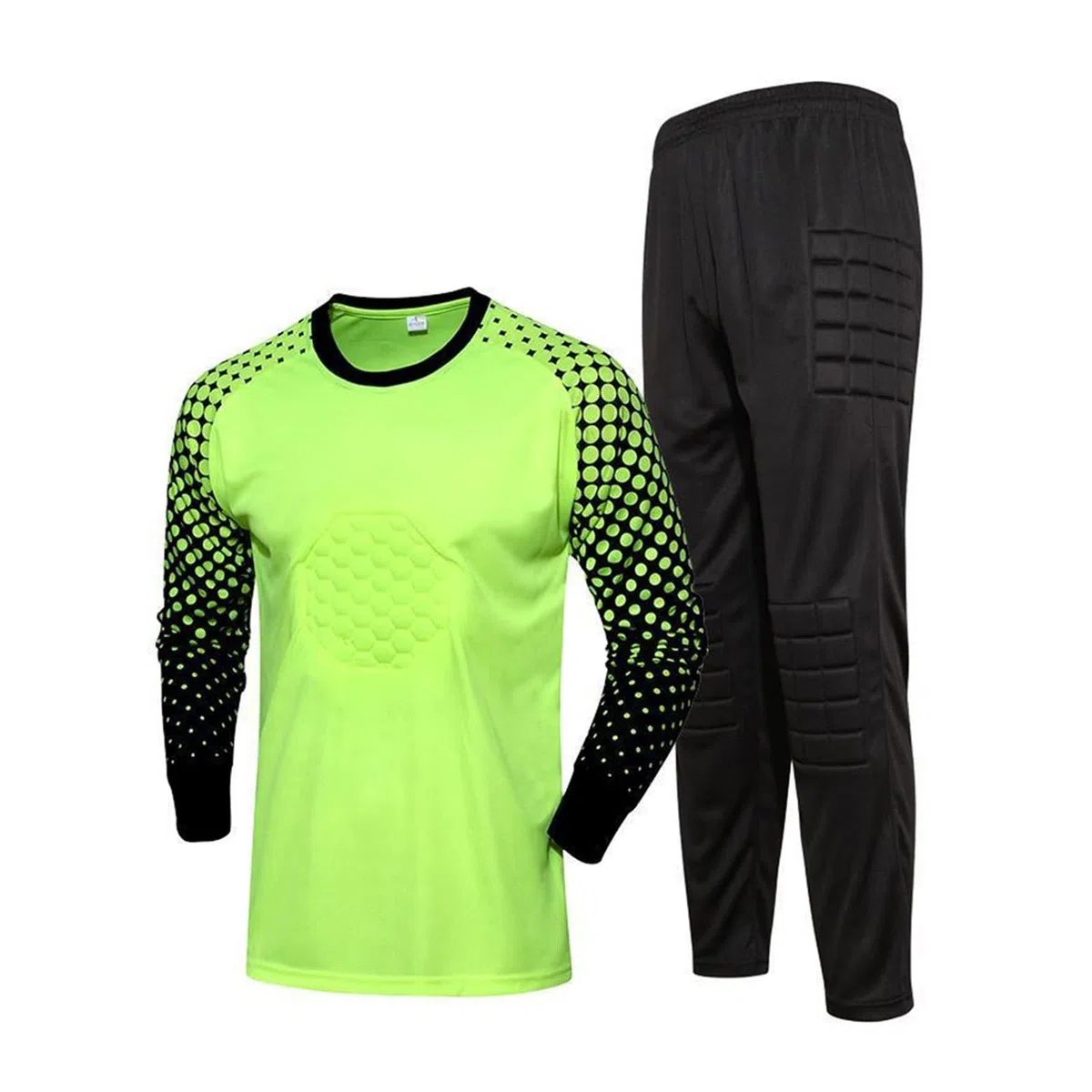 Jungen Fußball Torwart Trikot Set Kinder Sportshirt und Sporthose Gepolstert Langarm Schutz Ausrüstung Anzug