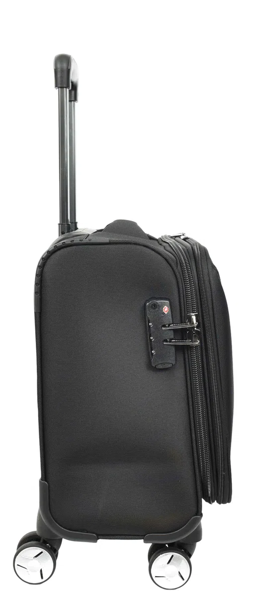 A1 FASHION GOODS Pilotenkoffer mit 4 Rädern, leicht, TSA-Schloss, Kabinengröße, Reise-Business-Tasche, Crew, Schwarz , S, Softcase Pilotenkoffer auf Rollen