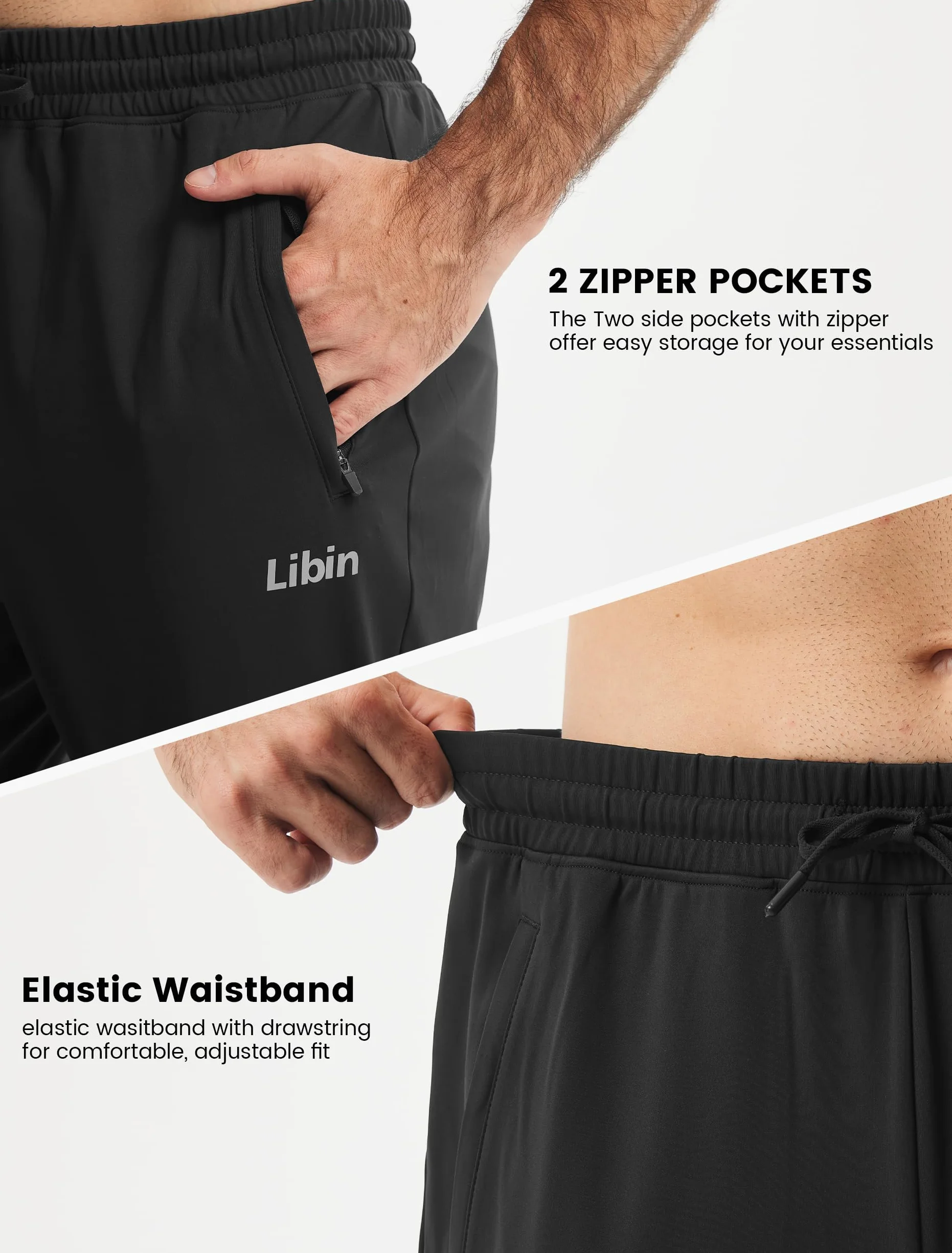 Libin Jogginghose Herren Lange Trainingshose Sporthose Freizeithose Fitness Yogahose Sweathose Stretch Gym Lounge Weites Bein Jogger Hosen mit Reißverschlusstaschen