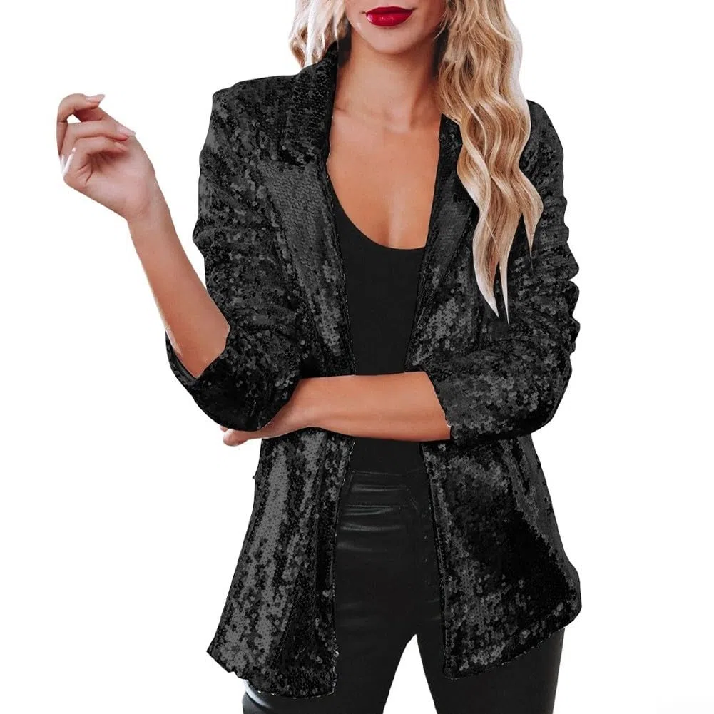 Nightclub Pailletten Blazer Damen Schimmer Glitzer Jacke Mantel Herbst Outerwear