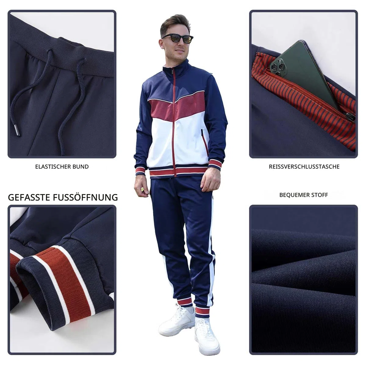 ANOTWENER Herren Trainingsanzüge Sets lässig lange Ärmel voller Reißverschluss Jacke und Jogginghose Jogginganzug Sport Outfits