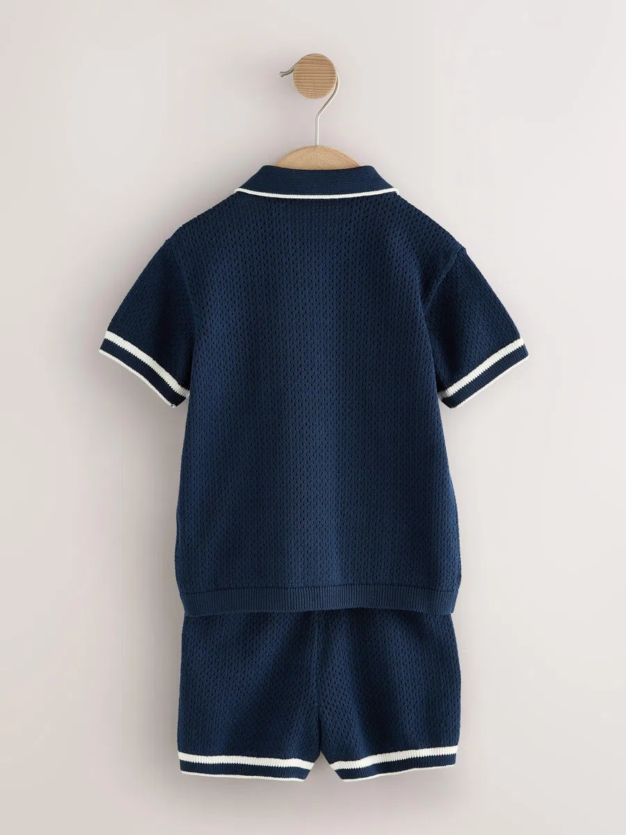 NEXT Jungen Standard Strukturiertes Strick-Poloshirt und Shorts 62-140